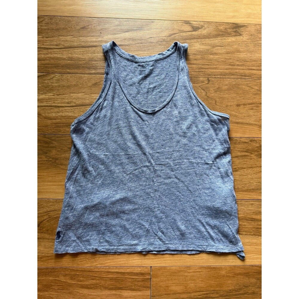 Polo Ralph Lauren 100% Linen Tank Top Womens Medium Blue Heather Pony Logo